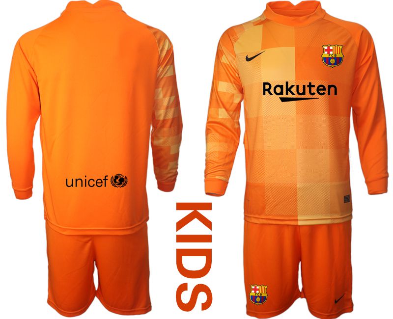 Youth 2021-2022 Club Barcelona orange red goalkeeper long sleeve blank Soccer Jersey